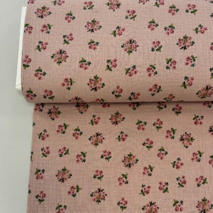 Medvilninis double gauze muslinas Pelenų rožės rožytės