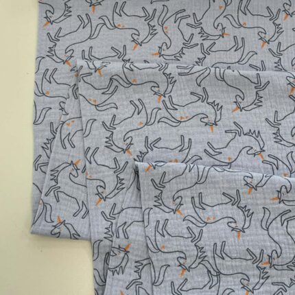 Medvilninis double gauze muslinas Pilki vienaragiai