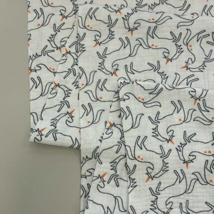 Medvilninis double gauze muslinas Balti vienaragiai